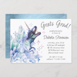 Dinocorn Crystal Blue | Unicorn Dinosaur Graduate Invitation