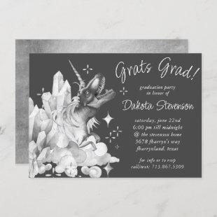 Dinocorn Crystal | Silver Charcoal Gray Graduation Invitation