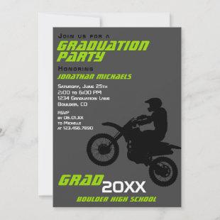 Dirt Bike Motocross Green Black White Graduation Invitation