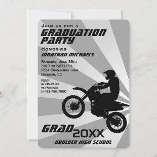 Dirt Bike Motocross Retro Sunburst Graduation Invitation