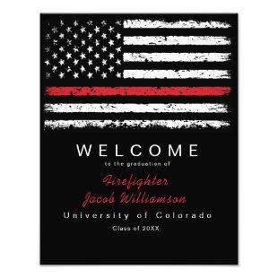 Distressed Red Thin Line American Flag Graduation  Photo Print