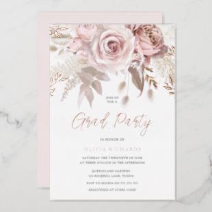 Divine Rose Gold Blush Floral Graduation Party Foil Invitation