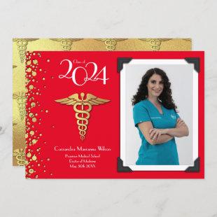 Doctor Gold Graduation Announcement Red