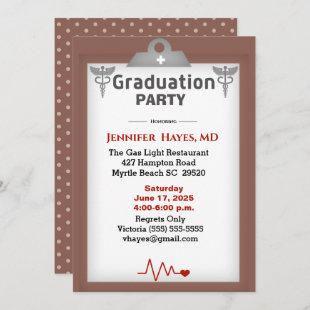 Doctor Nurse Brown Clipboard Graduation Party   Invitation