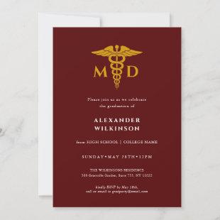 Doctor Red Gold Modern Medical School Graduation Invitation