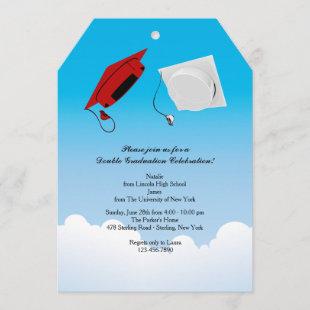 Double Graduation Hat Toss 3 Vertical Invitation