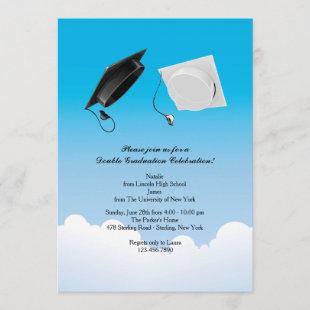 Double Graduation Hat Toss Vertical Invitation
