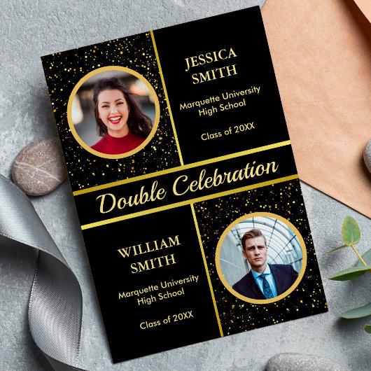 Double Graduation Party For Two Graduates 2 Photos Invitation