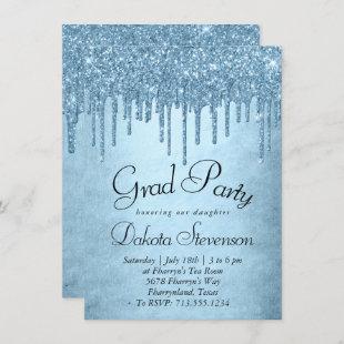 Dripping Ice Glitter | Blue Sparkle Graduation Invitation