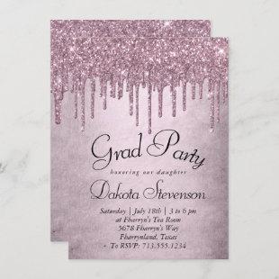Dripping Mauve Glitter | Dusty Pink Graduation Invitation