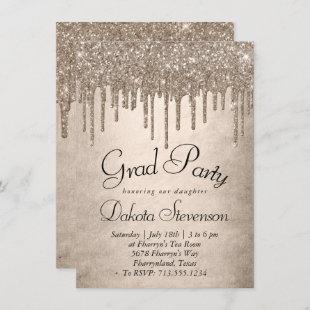 Dripping Taupe Glitter | Champagne Melt Graduation Invitation