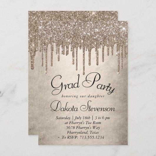 Dripping Taupe Glitter | Champagne Melt Graduation Invitation