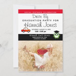 Drive By Graduation Party Invitations, Red Announcement