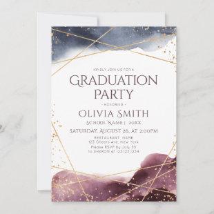 Dusk Watercolor Geometric Modern Graduation Party Invitation