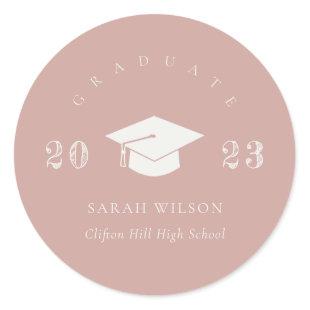 Dusky Blush Rose Pink Minimal Simple Graduation Classic Round Sticker