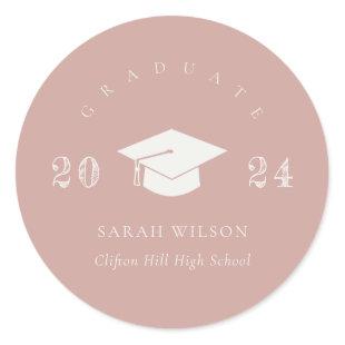 Dusky Blush Rose Pink Minimal Simple Graduation Classic Round Sticker