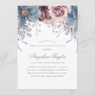 Dusty Blue and Mauve Floral Graduation Party Invitation