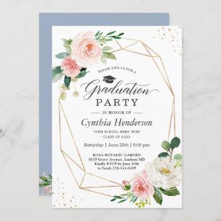 Dusty Blue Blush Pink Floral 2022 Graduation Party Invitation