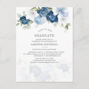 Dusty Blue Class of 2022 Floral Graduation Party Invitation Postcard