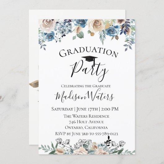 Dusty Blue Floral Graduation Party Invitation