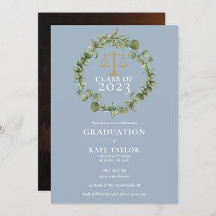 Dusty Blue Garland Photo Law School Graduation Invitation