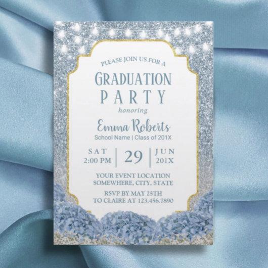 Dusty Blue & Silver Glitter Ombre Graduation Party Invitation