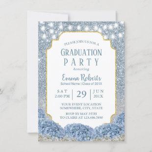 Dusty Blue & Silver Glitter Ombre Graduation Party Invitation
