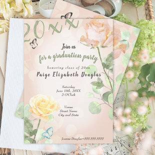 Dusty Peach Vintage Botanical Graduation Party Invitation