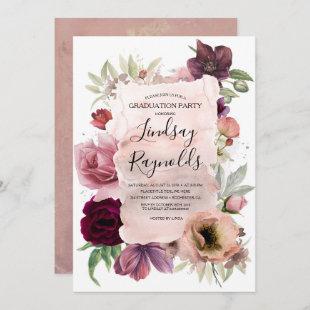 Dusty Pink and Burgundy Floral Graduation Party Invitation