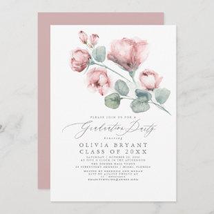 Dusty Pink Elegant Boho Floral Graduation Party Invitation