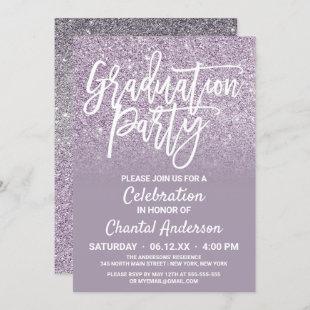 Dusty Purple Gray Faux Glitter Ombre Graduation Invitation