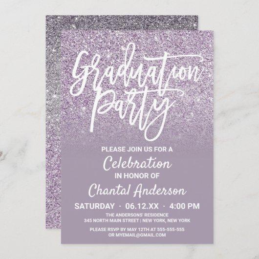 Dusty Purple Gray Faux Glitter Ombre Graduation Invitation