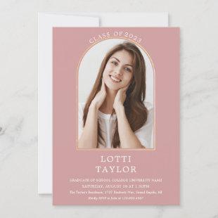 Dusty Rose Chic Gold Arch Photo Graduation Party Invitation