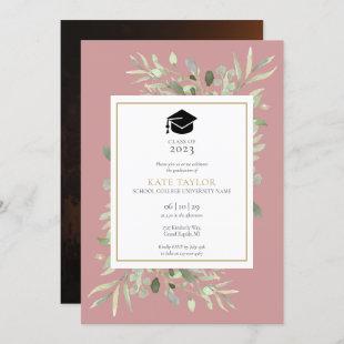 Dusty Rose Elegant Greenery Photo Graduation Party Invitation
