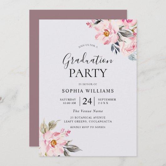 Dusty Rose Floral Blush Pink Graduation Party Invitation