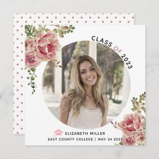 Dusty rose flowers Class of 2023 graduation photo Announcement