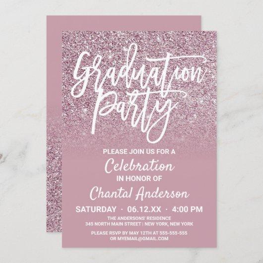 Dusty Rose Gold Pink Glitter Ombre Graduation Invitation