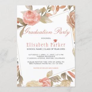 Dusty Rose Peach Cream Floral Graduation Party Invitation