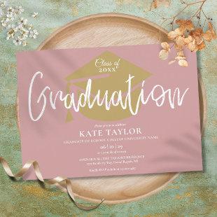 Dusty Rose Pink And Gold Script Graduation Party Invitation