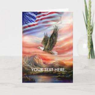 Eagle Scouts the Horizon as U.S. Flag Waves Card