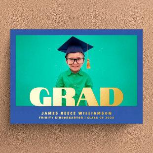 Editable Bold GOLD Photo Kindergarten Graduation Foil Invitation
