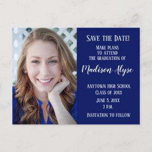 Editable Color Blue Photo Graduation Save Date Announcement Postcard