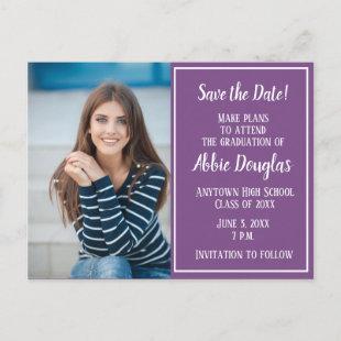 Editable Color Purple Photo Graduation Save Date Announcement Postcard