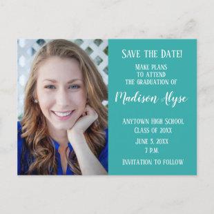 Editable Color Teal Photo Graduation Save Date Announcement Postcard