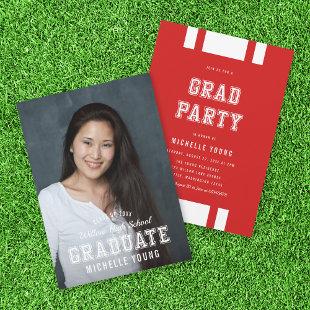 Editable Color Varsity Photo Graduate Grad Party Invitation