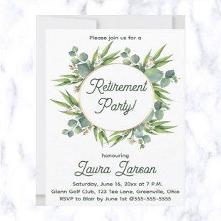 Editable Watercolour Greenery Wreath Retirement  Invitation