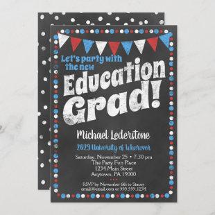 Education Graduation Party Invitation Red Blue