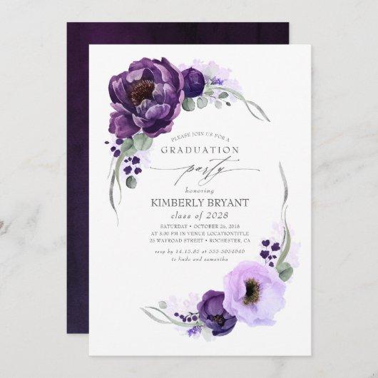 Eggplant Purple Elegant Floral Wreath Graduation Invitation