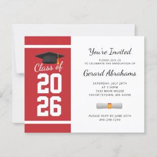 Elegant 2024 Red White Graduation Invitation