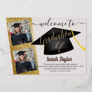 Elegant 4 Photo  Graduation  Foil Invitation